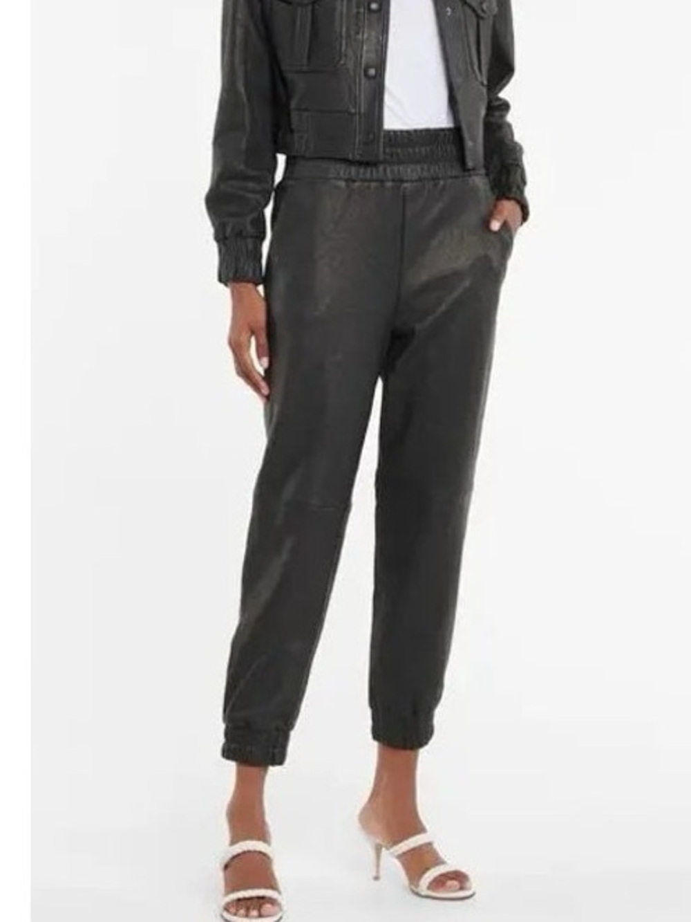 Veronica Beard | Black Leather Jogger Pants, 6